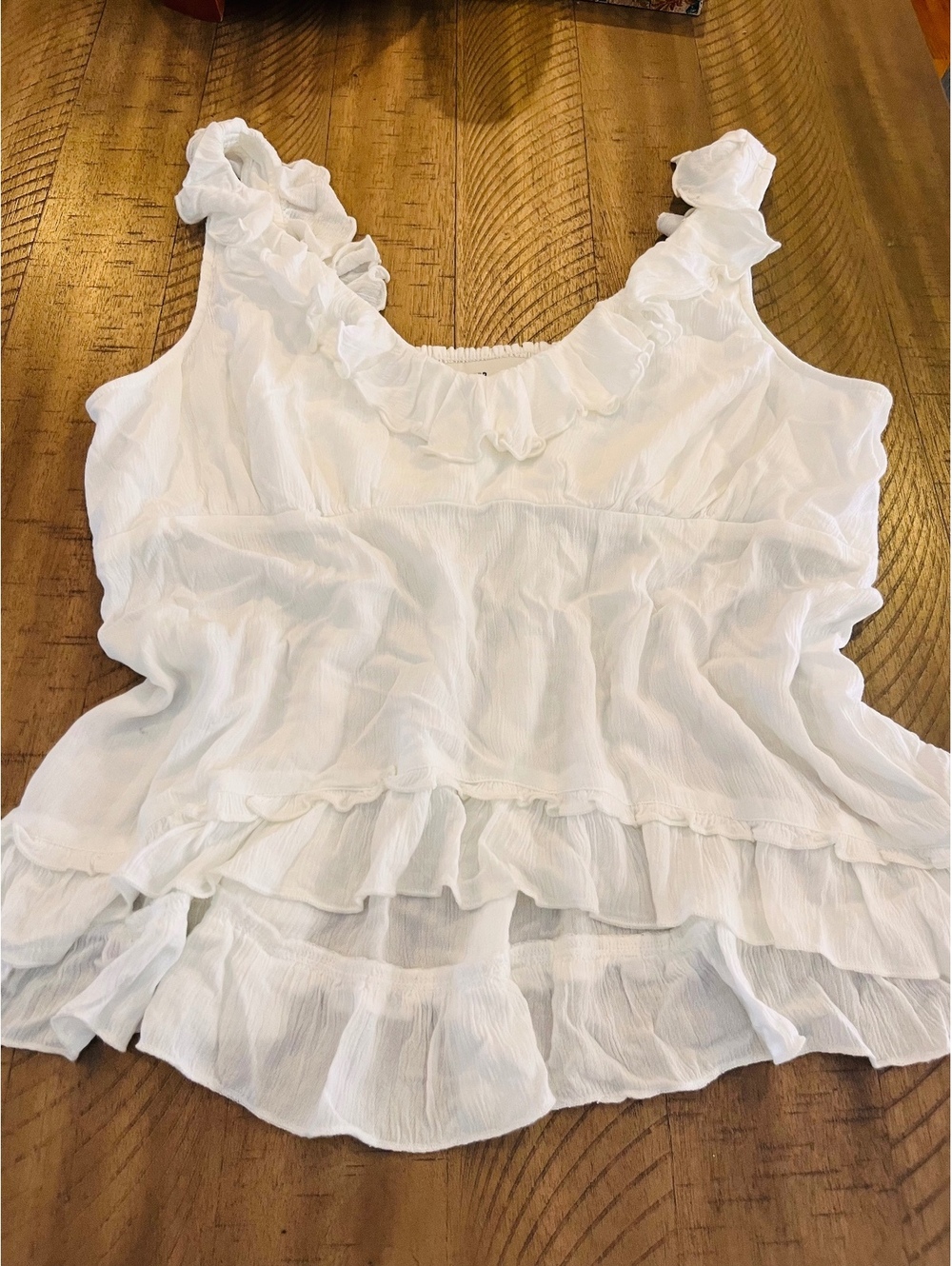 Hollister White Crinkle Ruffle Babydoll Peplum Cami Top XL